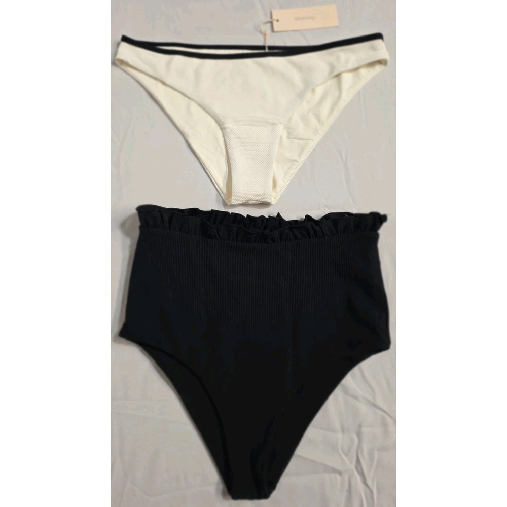 Eberjey Citrine Alice Ruffle Ecru Pique Annia Bikini Swim Bottom Womens Sz M NWT